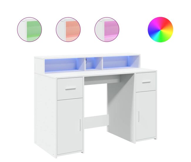 Escritorio - mesa de ordenador con luz led madera ingeniería blanco 120x55x91 cm