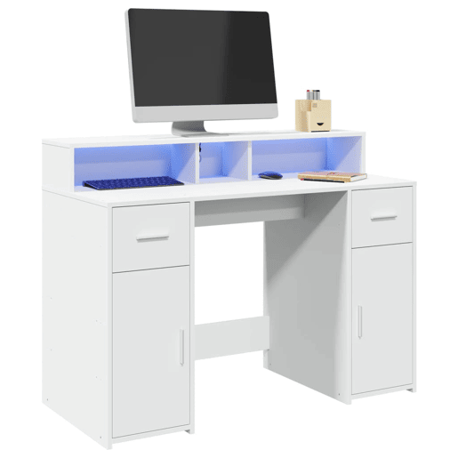 Secretária - Escrivaninha de computador c luzes LED 120x55x91cm derivados de madeira branco