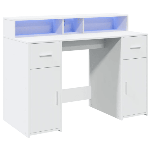 Secretária - Escrivaninha de computador c luzes LED 120x55x91cm derivados de madeira branco
