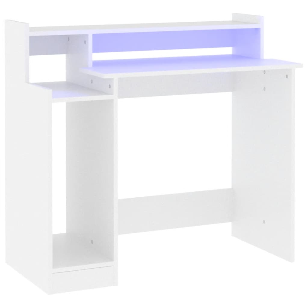 Escritorio - mesa de ordenador con luz led madera contrachapada blanco 97x45x90 cm