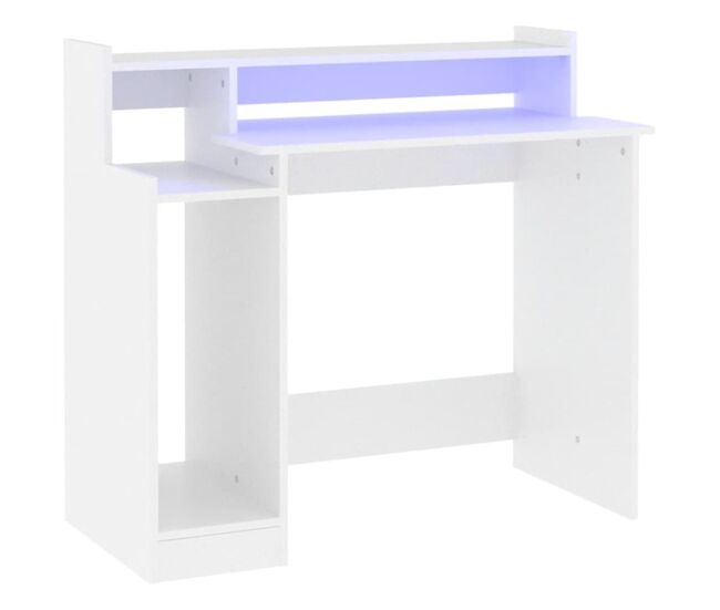 Escritorio - mesa de ordenador con luz led madera contrachapada blanco 97x45x90 cm