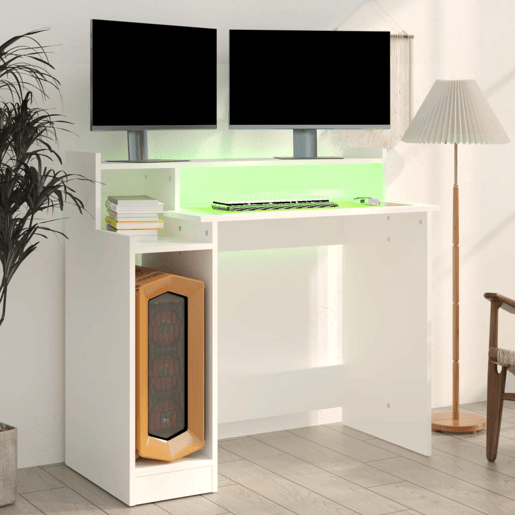 Secretária - Escrivaninha de computador com luzes LED 97x45x90cm madeira processada branco