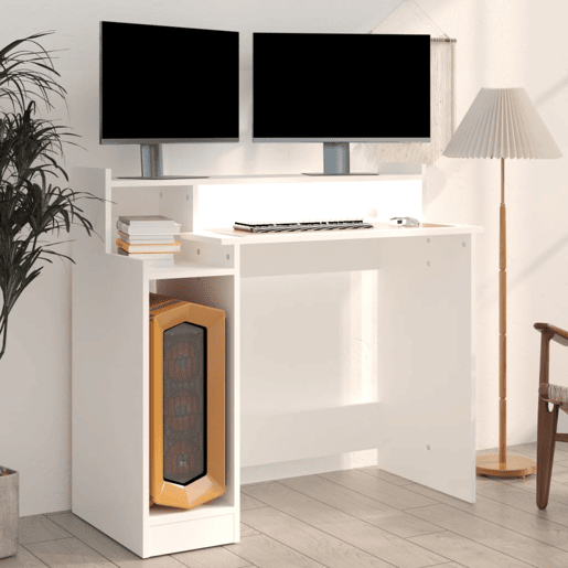 Secretária - Escrivaninha de computador com luzes LED 97x45x90cm madeira processada branco