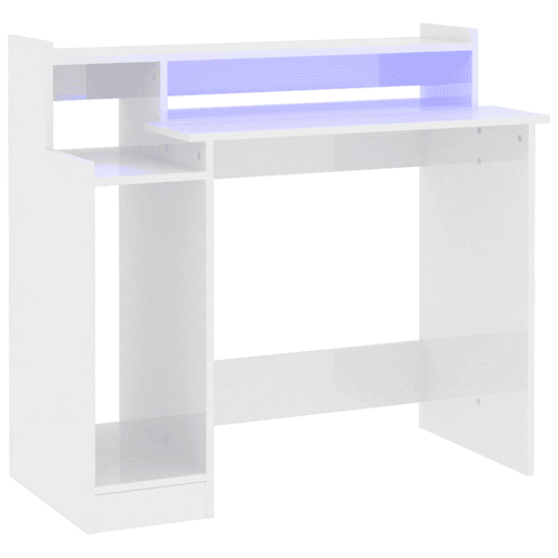 Secretária - Escrivaninha de computador c LED 97x45x90cm derivados madeira branco brilhante