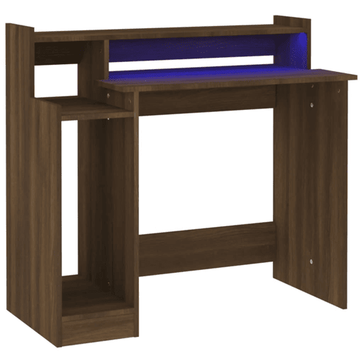 Secretária - Escrivaninha de computador com luzes LED 97x45x90cm madeira processada castanho