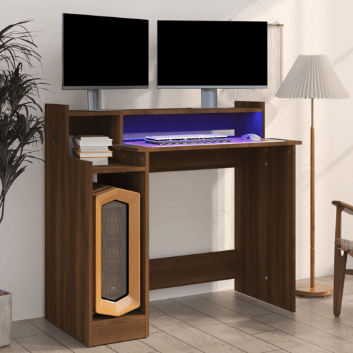 Secretária - Escrivaninha de computador com luzes LED 97x45x90cm madeira processada castanho