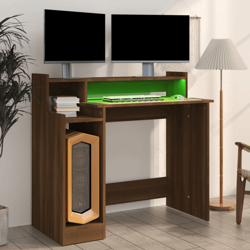 Secretária - Escrivaninha de computador com luzes LED 97x45x90cm madeira processada castanho