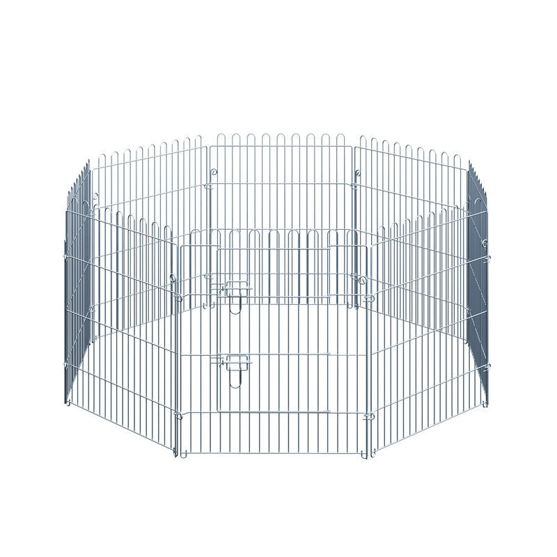 Pawhut parque para perros de 8 piezas 63x76 cm vallas para perros plegables con 1 puerta y marco de acero para jardín patio plata