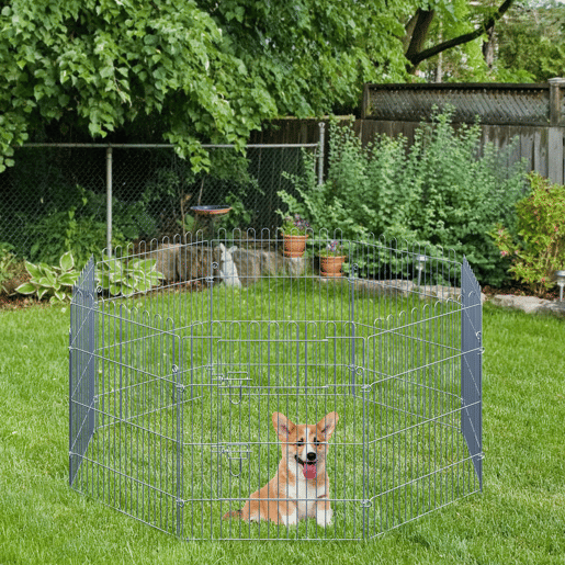 PawHut Parque para Animais de Estimação com 8 Paineis 63x76cm Cerca para Animais de Estimação com Porta com Trava para Jardim Pátio Exterior Prata