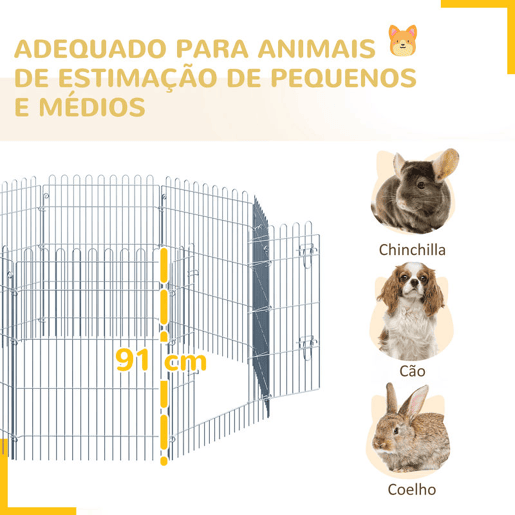 PawHut Parque para Animais de Estimação com 8 Paineis 63x76cm Cerca para Animais de Estimação com Porta com Trava para Jardim Pátio Exterior Prata