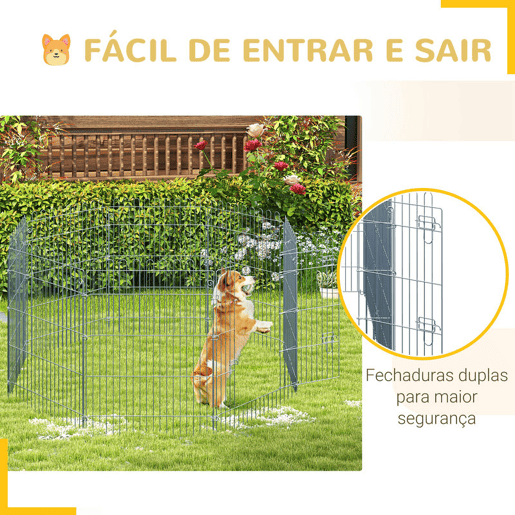 PawHut Parque para Animais de Estimação com 8 Paineis 63x76cm Cerca para Animais de Estimação com Porta com Trava para Jardim Pátio Exterior Prata