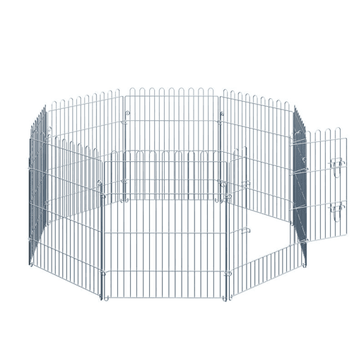 PawHut Parque para Animais de Estimação com 8 Paineis 63x76cm Cerca para Animais de Estimação com Porta com Trava para Jardim Pátio Exterior Prata