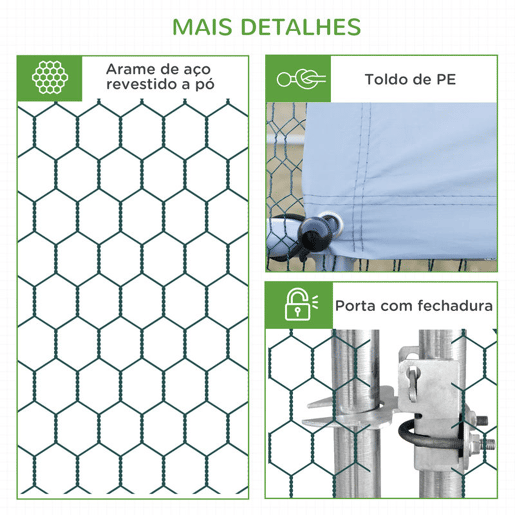 PawHut Galinheiro de Exterior Grande 3x6x2m Gaiola para 12-18 Galinhas de Aço Galvanizado com Teto de PE e Fechadura para Coelhos Prata