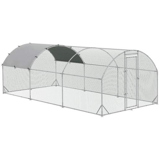 PawHut Galinheiro para Exterior Grande Gaiola de Aço Galvanizado com Teto de Tecido Oxford e Fechadura para 12-18 Galinhas Coelhos Aves 5,7x2,8x1,97cm Prata