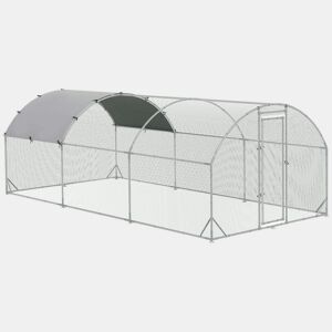 PawHut Galinheiro para Exterior Grande Gaiola de Aço Galvanizado com Teto de Tecido Oxford e Fechadura para 12-18 Galinhas Coelhos Aves 5,7x2,8x1,97cm Prata