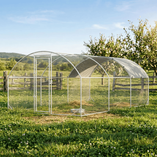 PawHut Galinheiro para Exterior Grande Gaiola de Aço Galvanizado com Teto de Tecido Oxford e Fechadura para 12-18 Galinhas Coelhos Aves 5,7x2,8x1,97cm Prata