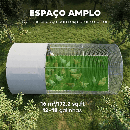 PawHut Galinheiro para Exterior Grande Gaiola de Aço Galvanizado com Teto de Tecido Oxford e Fechadura para 12-18 Galinhas Coelhos Aves 5,7x2,8x1,97cm Prata