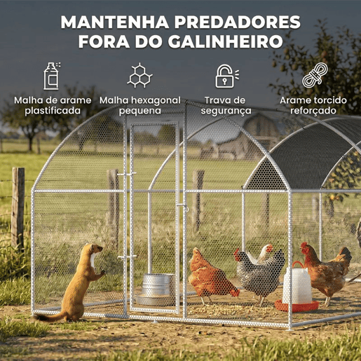 PawHut Galinheiro para Exterior Grande Gaiola de Aço Galvanizado com Teto de Tecido Oxford e Fechadura para 12-18 Galinhas Coelhos Aves 5,7x2,8x1,97cm Prata
