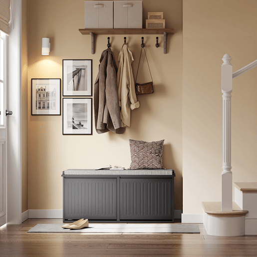 SoBuy Banca de Sapatos - Sapateira de Entrada com Assento Acolchoado e 2 Portas de Aba, 100x26x46 cm, Preta, FSR98-XL-SCH