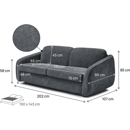 Sofá convertível Laurie Express em tecido texturado - cama de 140 cm - 3 lugares - Cinza Sofá convertível Laurie Express em tecido texturado - cama de 140 cm - 3 lugares - Cinza