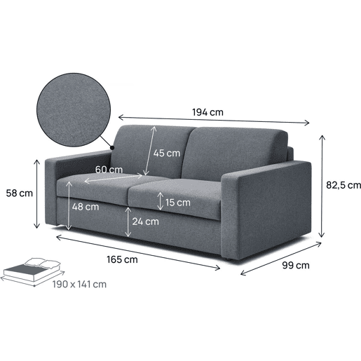Sofá convertível em tecido Diana Express - cama de 140 cm - 3 lugares - Cinza