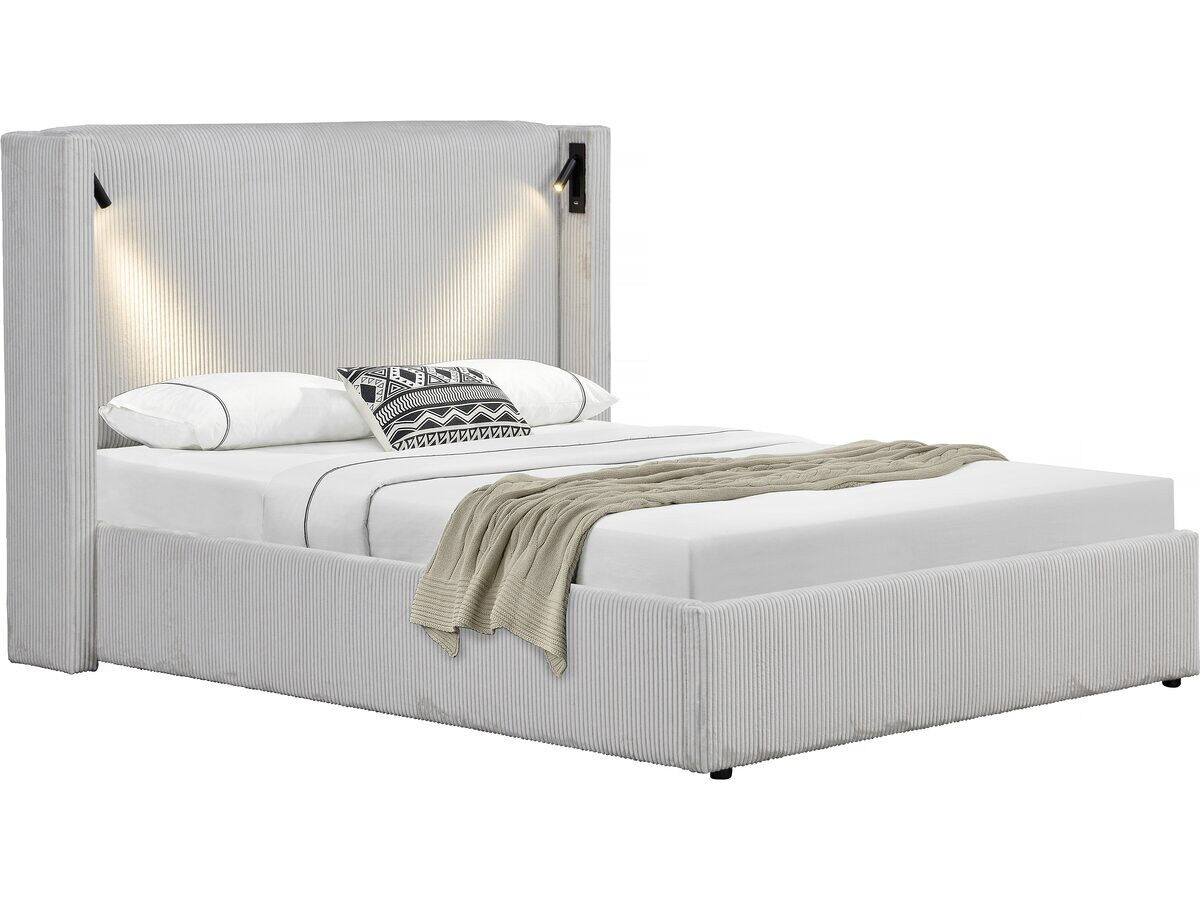 Cama doble de pana con cómoda integrada y lámpara 210x163