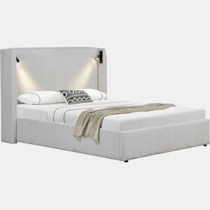 Cama de casal em veludo cotelê com cômoda integrada e abajur Cortina - 140 x 190 cm - Bege