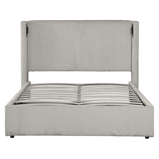 Cama de casal em veludo cotelê com cômoda integrada e abajur Cortina - 140 x 190 cm - Bege
