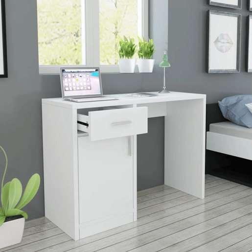 Secretária Escrivaninha de computador - com gaveta e armário 100x40x73 cm branco