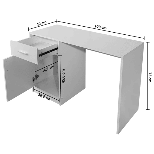 Secretária Escrivaninha de computador - com gaveta e armário 100x40x73 cm branco