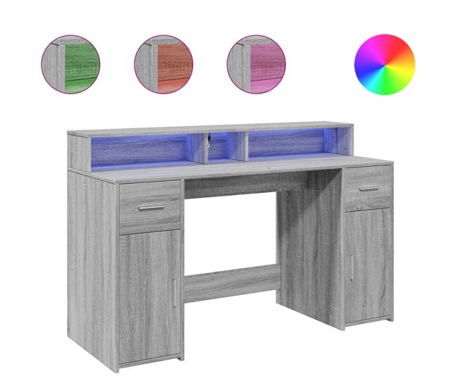 Escritorio - mesa de ordenador con led madera ingeniería gris sonoma 140x55x91 cm