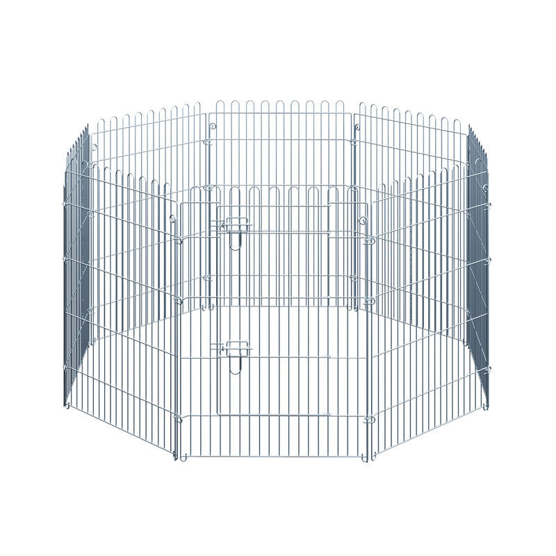 Pawhut parque para perros de 8 piezas 63x91 cm vallas para perros plegables con 1 puerta y marco de acero para jardín patio plata