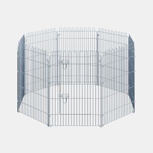 PawHut Parque para Animais de Estimação com 8 Paineis 63x91cm Cerca para Animais de Estimação com Porta com Trava para Jardim Pátio Exterior Prata