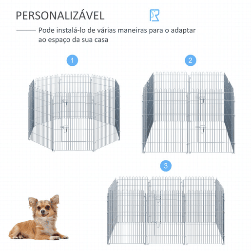 PawHut Parque para Animais de Estimação com 8 Paineis 63x91cm Cerca para Animais de Estimação com Porta com Trava para Jardim Pátio Exterior Prata