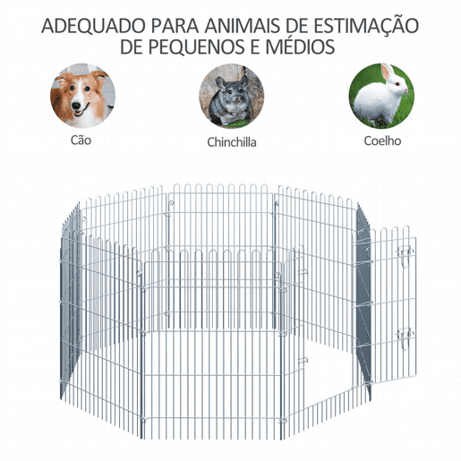 PawHut Parque para Animais de Estimação com 8 Paineis 63x91cm Cerca para Animais de Estimação com Porta com Trava para Jardim Pátio Exterior Prata