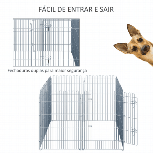 PawHut Parque para Animais de Estimação com 8 Paineis 63x91cm Cerca para Animais de Estimação com Porta com Trava para Jardim Pátio Exterior Prata