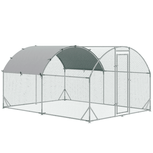 PawHut Galinheiro para Exterior Grande 2,8x3,8x1,97m Galinheiro para 6-12 Galinhas de Aço Galvanizado com Teto de Tecido Oxford para Coelhos Aves Prata