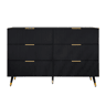 Elegante aparador preto design moderno, 6 gavetas, puxadores e pés dourados 120*40*77cm