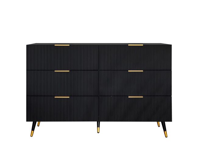 Aparador elegante diseño moderno color negro, 6 cajones, tiradores y patas dorados 120*40*77cm