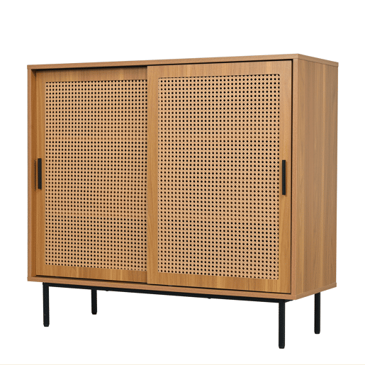 Aparador VISIENS em madeira com portas deslizantes em rattan natural 100x37x90 cm Aparador VISIENS em madeira com portas deslizantes em rattan natural 100x37x90 cm