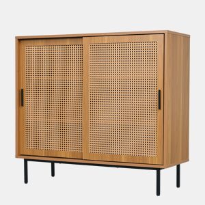 Aparador VISIENS em madeira com portas deslizantes em rattan natural 100x37x90 cm