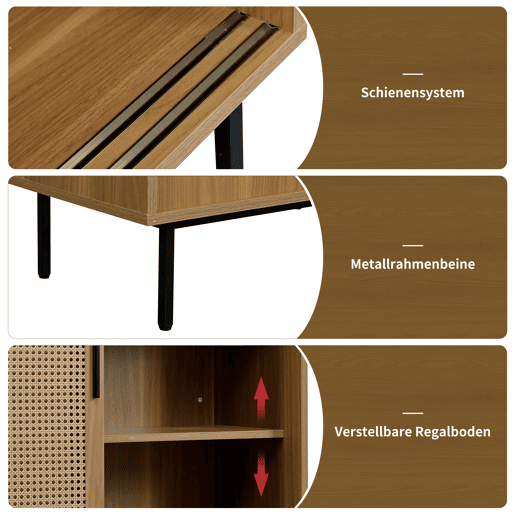 Aparador VISIENS em madeira com portas deslizantes em rattan natural 100x37x90 cm Aparador VISIENS em madeira com portas deslizantes em rattan natural 100x37x90 cm