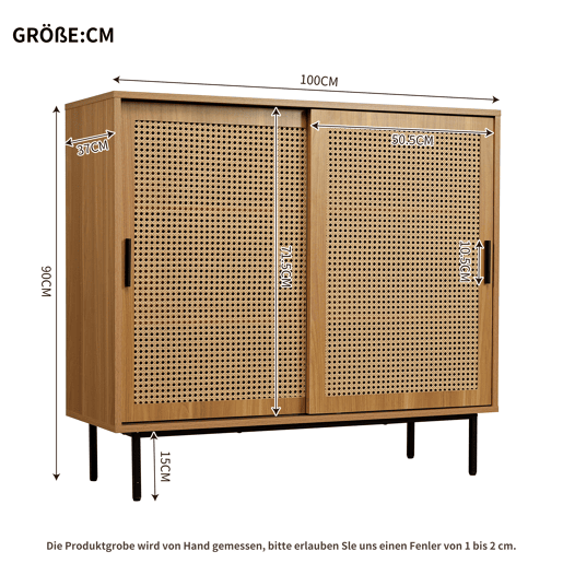 Aparador VISIENS em madeira com portas deslizantes em rattan natural 100x37x90 cm Aparador VISIENS em madeira com portas deslizantes em rattan natural 100x37x90 cm