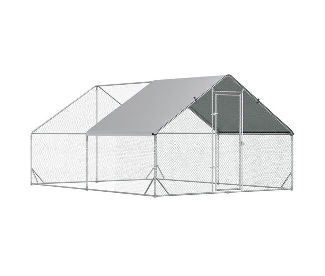 Pawhut gallinero para exterior grande 3x4x2 m jaula para 8-12 gallinas gallinero para gallinas de acero galvanizado con cubierta de pe y cerradura
