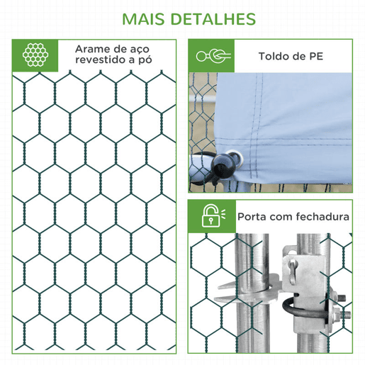 PawHut Galinheiro de Exterior Grande 3x4x2m Gaiola para 8-12 Galinhas de Aço Galvanizado com Teto de PE e Fechadura para Coelhos Prata