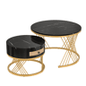 Conjunto de 2 mesas de centro encaixáveis redondas efeito mármore preto e rattan EGNIERS BLACK