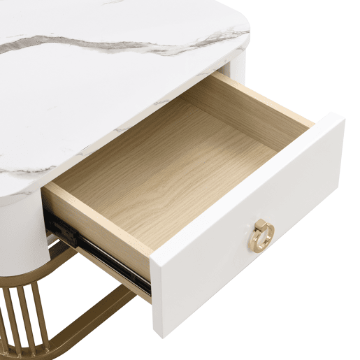 Conjunto de 2 mesas de centro encaixáveis quadradas efeito mármore branco com gaveta e pés dourados SHUGOK WHITE Conjunto de 2 mesas de centro encaixáveis quadradas efeito mármore branco com gaveta e pés dourados SHUGOK WHITE