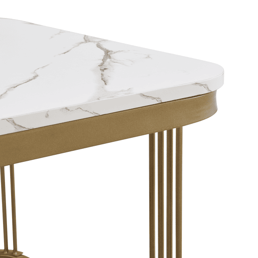 Conjunto de 2 mesas de centro encaixáveis quadradas efeito mármore branco com gaveta e pés dourados SHUGOK WHITE Conjunto de 2 mesas de centro encaixáveis quadradas efeito mármore branco com gaveta e pés dourados SHUGOK WHITE