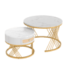 Conjunto de 2 mesas de centro encaixáveis redondas efeito mármore branco e rattan EGNIERS WHITE