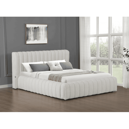 Cama de casal em tecido Tignes com arrumação - 140 x 190 cm - Bege